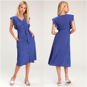 Lulus Capri Coast Royal Blue Button-Front Midi Dress